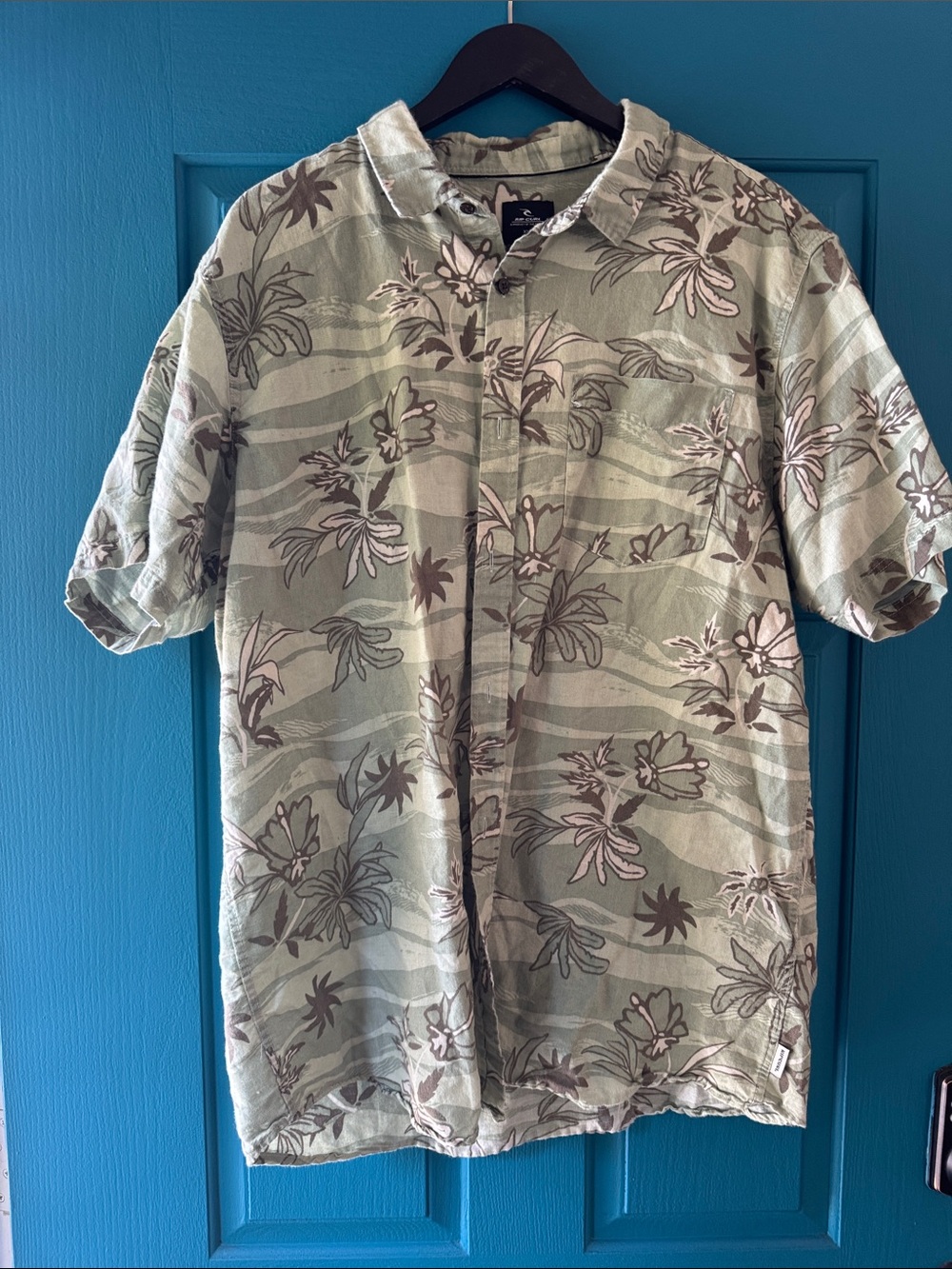 Rip curl- Men's Short Sleeve Hawaiian Shirt - Sage Green Floral